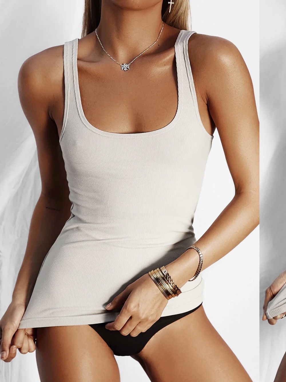All Things Golden Light Gray Tank Top